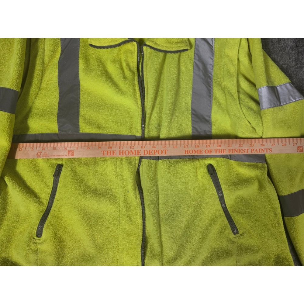 Mens Jacket 2X High Visibility Yellow Fleece Reflective Workwear Majestic - Picture 5 of 9